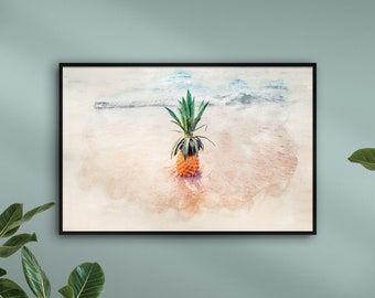 Peindre des ananas sur la plage | personnalisé avec le nom | Aquarelles peintures de plages