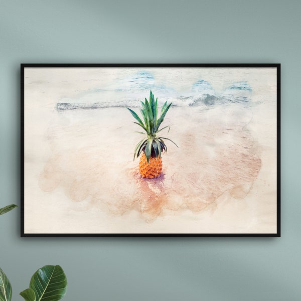 Gemälde Ananas im Strand | personalisiert mit Namen | AQUARELLS Gemälde von Stränden