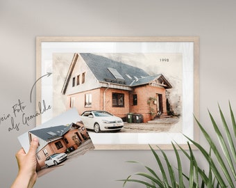 Geschenk für Bauherren zum Einzug | Haus Gemälde Aquarell personalisiert | Illustration vom Foto | Geschenk für Freunde | Etsy Bestseller