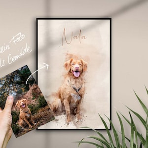 Geschnkidee für Hundeliebhaber | Gemälde personalisiert mit Namen | Illustration vom Foto als Poster oder Leinwand | Geschenk