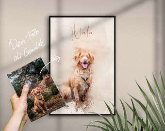 Cadeau-idee voor hondenliefhebbers | Schilderij gepersonaliseerd met naam | Illustratie van foto als poster of canvas | Geschenk