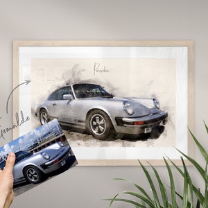 Pintura Automóvel Clássica "AQUARELLS" personalizada | Ilustração de foto | Ideia de Presente Perfeito | Dia dos Pais