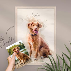 Haustier Portrait personalisiert mit Namen | Illustration vom Foto, Poster, Geschenk, Haustier, Hund, Katze oder Mensch | Etsy Bestseller