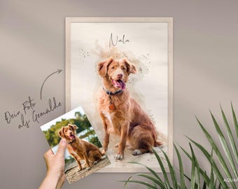 Pet portrait personalized with name | Illustration from photo, poster, gift, pet, dog, cat or human | Etsy bestseller