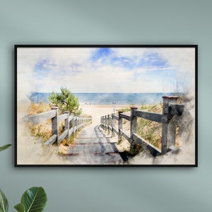 Gemälde Nordsee Strandweg personalisiert mit Namen | AQUARELLS Gemälde von Stränden