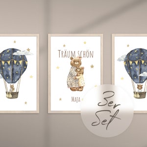 Arte de pared personalizado para niños, juego de 3 carteles, impresión de guardería, decoración de oso de peluche, regalo para nacimiento o bautismo | osos 01