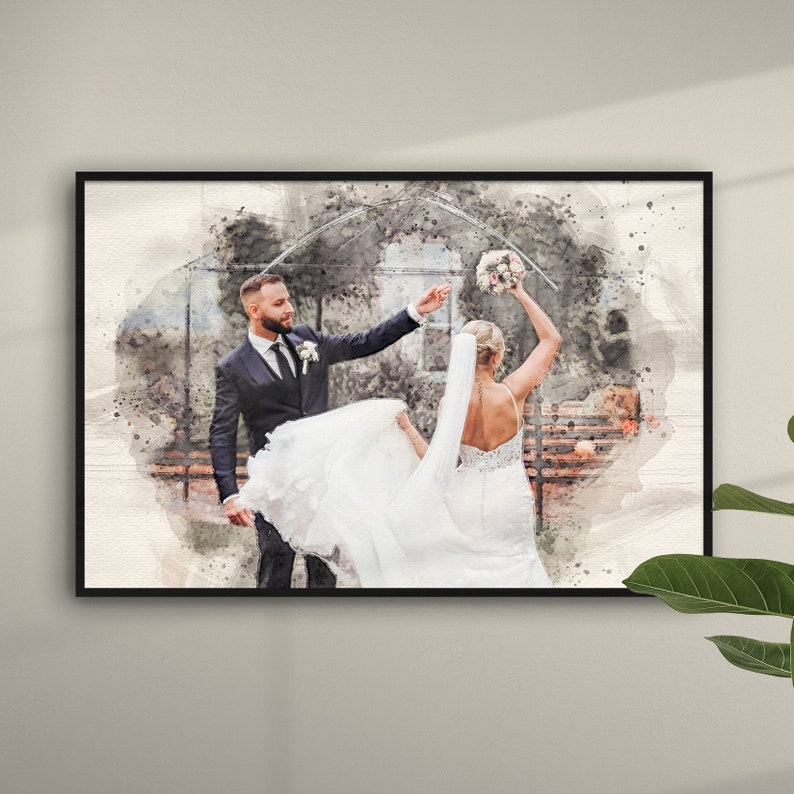 Geschenk zur Hochzeit Gemälde als Hochzeitsgeschenk personalisiert mit Text Gemälde vom Foto, Poster, Leinwand Hochzeitstag Mann Bild 6