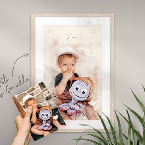 Children Portrait Personalised with Name | Painting from Photo | Poster, Canvas, Digital | Gift, Birthday, Christmas | AQUARELLS