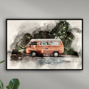 Painting VW Bus T3 | personalized with name | WATERCOLOR paintings of cars