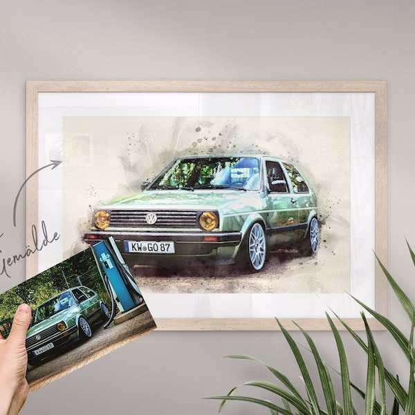 Cadeau de voiture pour hommes | Peinture de voiture basée sur un modèle photo | Illustration tirée d'une photo | Cadeau pour les amateurs de voitures | Best-seller Etsy