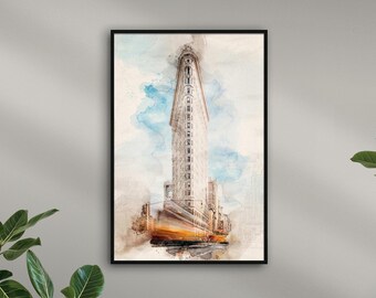 New York Flatiron Building "WATERCOLORS" personalized with the name | Illustration of well-known cities