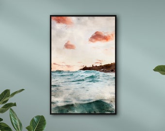 Painting Sea with Sunrise personalized with name | WATERCOLOURS paintings of beaches