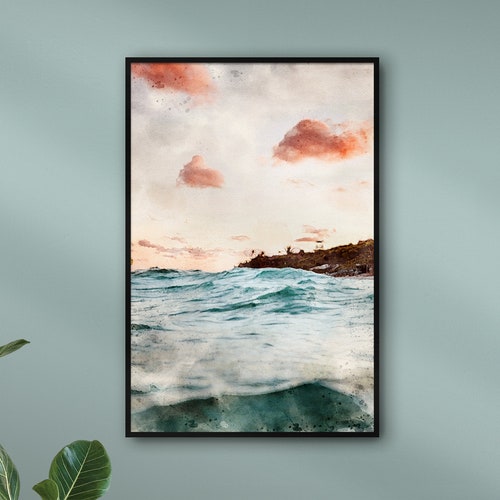 Painting Sea with Sunrise personalized with name | WATERCOLOURS paintings of beaches