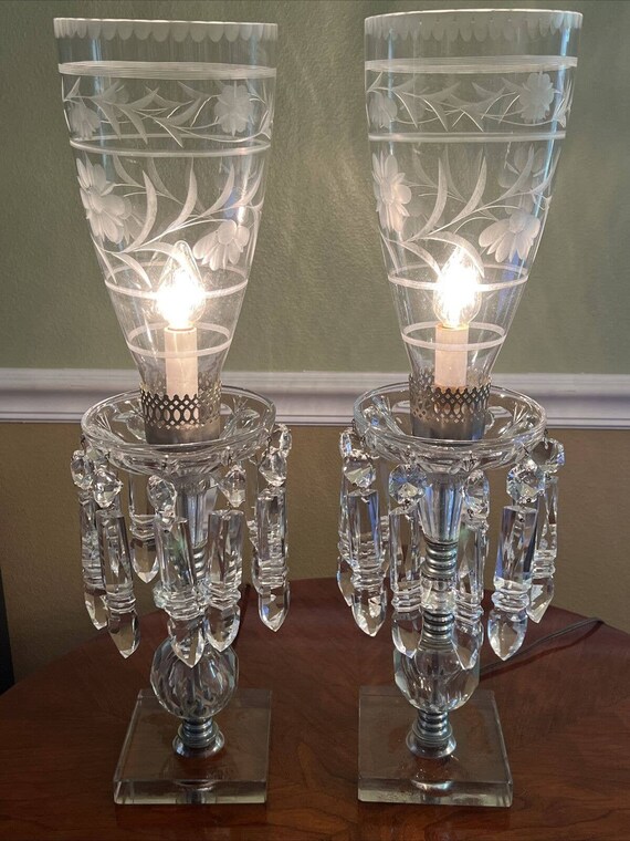 Vintage Mantle Luster Lamps With Glass Hurricane Shades & Etsy