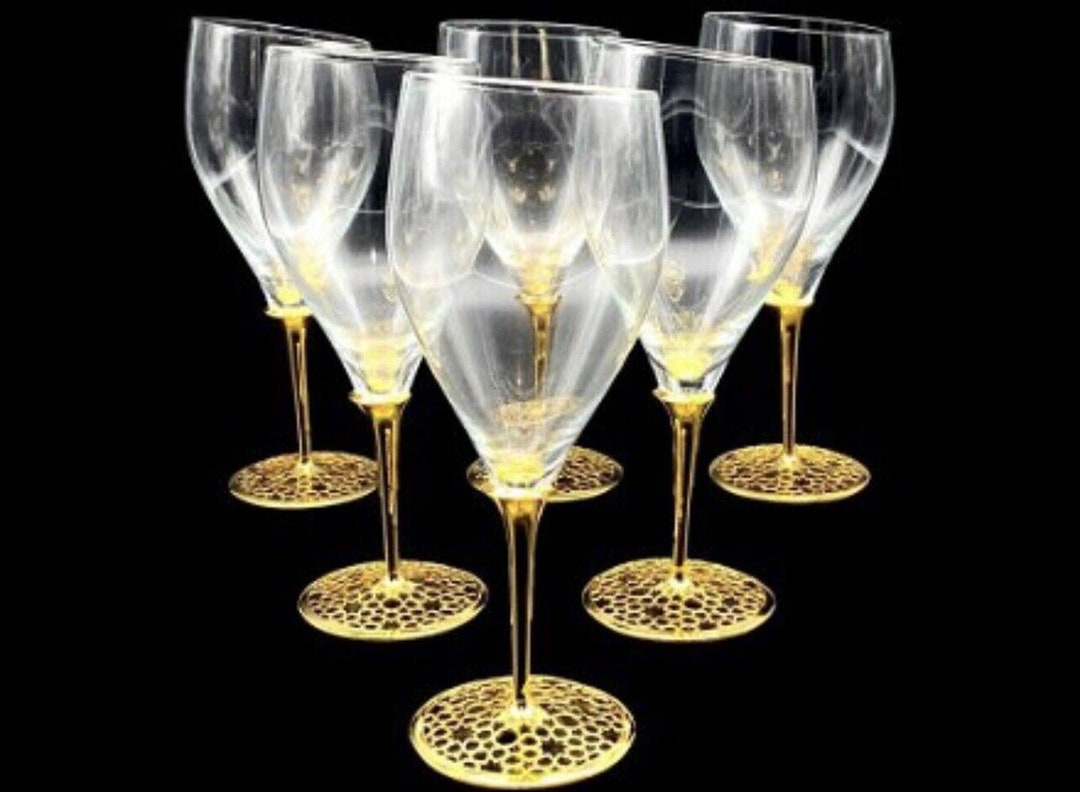 Merdinger Arabesque 18k Gold Electroplated Luxury White Wine Glasses