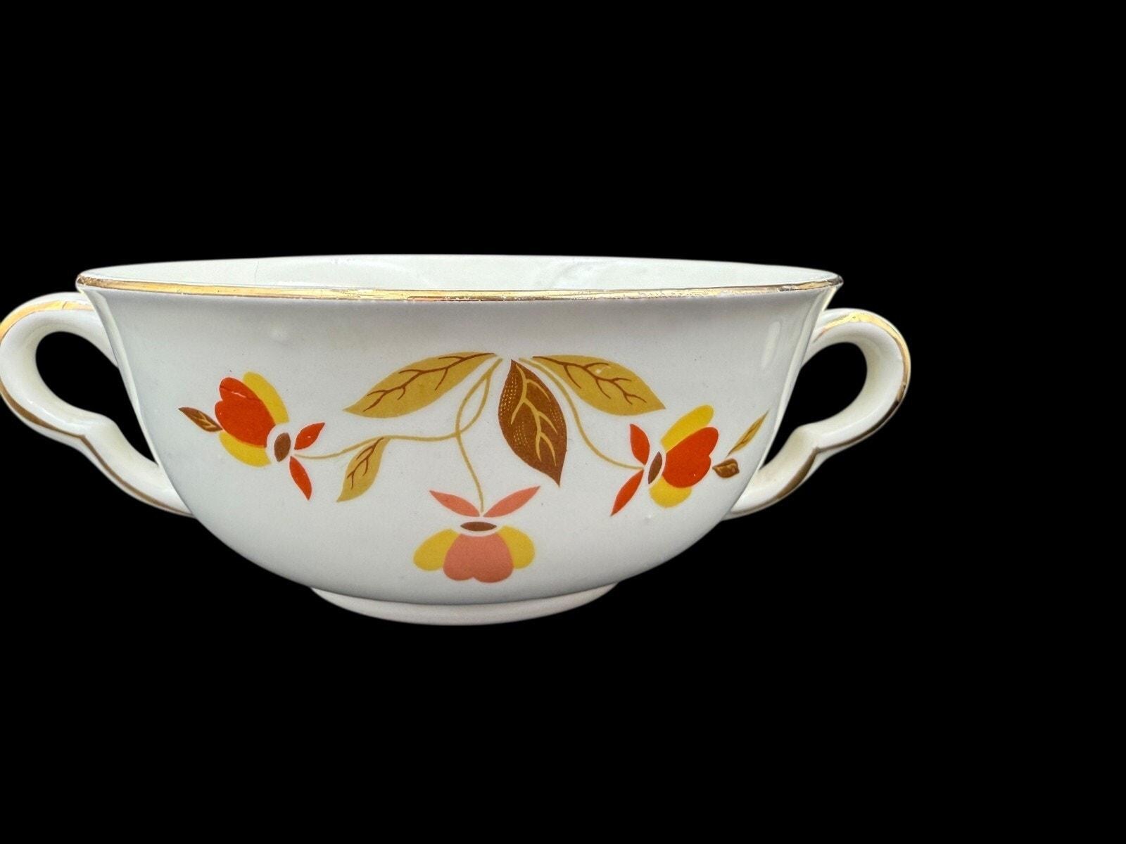 Vintage Hall China Autumn Leaf Cream Soup Bowls Double Handled ...
