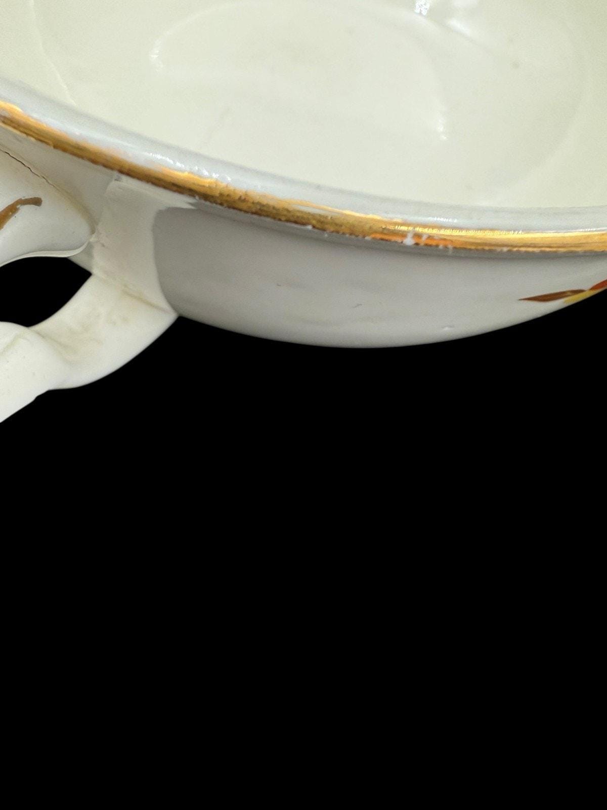 Vintage Hall China Autumn Leaf Cream Soup Bowls Double Handled ...