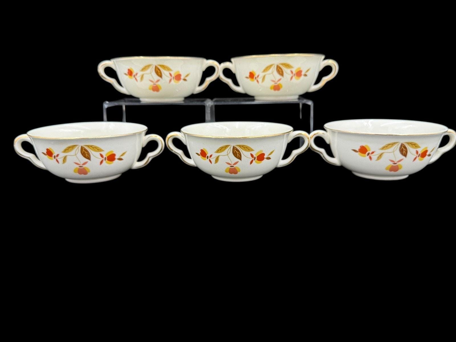 Vintage Hall China Autumn Leaf Cream Soup Bowls Double Handled ...