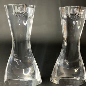 Estate Vintage Signed Nambe&#39; Lead Crystal 6&quot; Candle Stick Holders Pair
