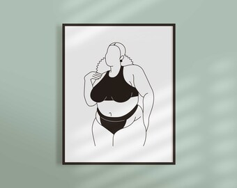 Beach Bodies Series | 006 — Body Positive Art, Plus Size Art, Line Art, Nude Art, Curvy Woman, Black Woman, Self Love, Empowerment, LGBTQ2S+