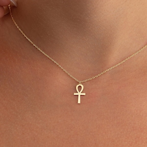 18K Gold Ankh Necklace, Gold Ankh Necklace, Dainty Ankh Necklace, Christmas gift for Women, Bridesmaid gift,Ankh Cross Necklace,Silver Cross