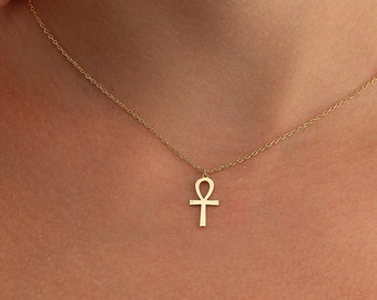 18K Gold Ankh Necklace, Gold Ankh Necklace, Dainty Ankh Necklace, Christmas gift for Women, Bridesmaid gift,Ankh Cross Necklace,Silver Cross