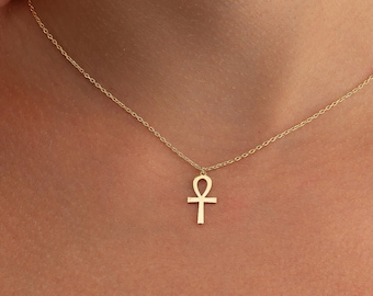 18K Gold Ankh Necklace, Gold Ankh Necklace, Dainty Ankh Necklace, Christmas gift for Women, Bridesmaid gift,Ankh Cross Necklace,Silver Cross