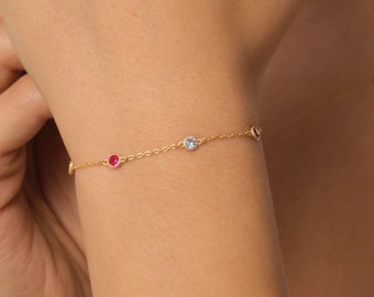 Bracelet de famille avec pierres de naissance, Bijoux avec pierres de naissance, Bracelet avec pierres de cristal, Cadeaux pour femme, Bracelet multi pierres, Cadeau pour maman, Cadeau pour elle