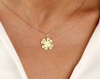 Personalized Name Clover Necklace, Four Leaf Clover,Name Necklace, Handmade Design Silver Clover Necklace, New Year's Gift, Luck Necklace