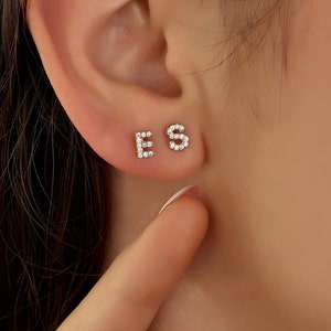 Personalized Letter Earing, Tiny Initial Earring,Custom Initial Stud Earrings,Dainty Stone Letter Earrings, Stud Cartilage Earrings