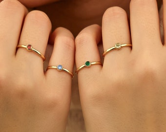 Tiny Stackable Birthstone Ring, Family Birthstone Ring, Gemstone Ring, Dainty Birthstone Ring, Mother&#39;s Day Gift, Birthstone Jewelry