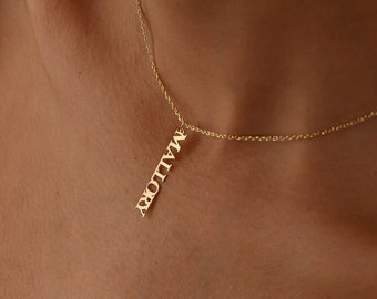 Personalized Name Necklace, Vertical Script Necklace, Gold Name Necklace, 925 Sterling Silver Necklace, Design Name Jewelry, New Year's Gift