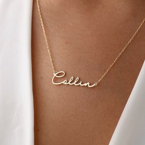 Colar com nome de assinatura, colar com nome personalizado, colares de prata esterlina, colar com nome de ouro delicado, colar com nome escrito à mão