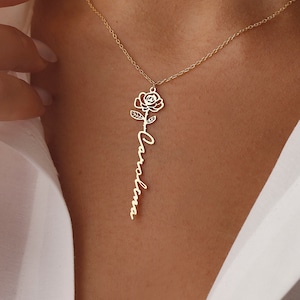 Collar personalizado con nombre de flor de nacimiento, joyería personalizable, regalo único, colgante floral, diseño artesanal