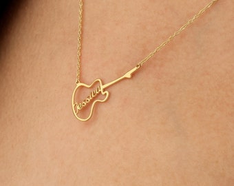 Collier de nom de symbole de guitare, collier de nom de guitare personnalisé, collier de guitare d’instrument, collier d’instrument de musique