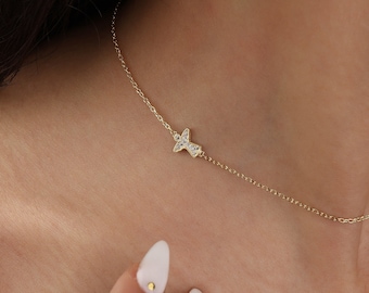 Dainty Stone Angel Necklace, Sideway Angel Necklace, Tiny Stone Angel Necklace, Diamond Stone Jewelry, Gold Tiny Angel Necklace