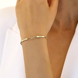 Personalized Bar Bracelet, Paper Clip Chain Bar Bracelet, Multiple Name Bracelet, Mother's Day Gift, Gift for Daughter, Plate Name Bracelet