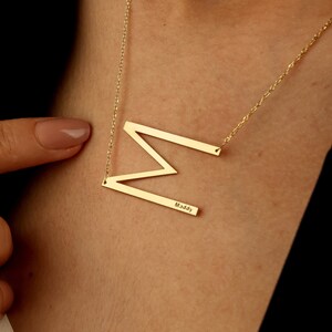 Single Large Sideways Initial Necklace, Large Single Letter Necklace, Big Initial Necklace, Gold Letter Necklace, Monogram Letter Necklace