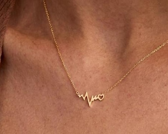 Heartbeat Necklace, Dainty EKG Heart Necklace, Gold Pulse Pendant, Nurse Gift, Medical Student Gift, Cardiac Jewelry for Women