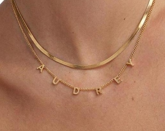 Personalized Name Necklace with Chunky Chain, Custom Letter Necklace, Sliding Initial Necklace, Dainty  Gold Name Necklace, Birthday Gift