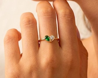Personalized Birthstone Ring, Two-Stone Birthstone Ring, Couple's Ring, Custom Design Family Ring, Mother's Ring, Anniversary Gift for Women