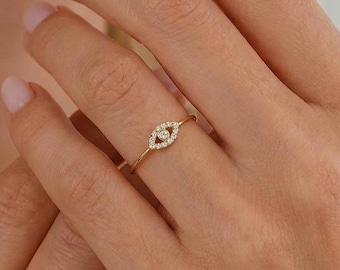 Dainty Evil Eye Ring,Gold Eye Ring, Minimalist Zircon Stone Ring,Protection Jewelry,Delicate Stackable Ring,New Year's Gift,Everyday Ring