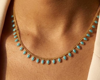 Gold Turquoise Drop Necklace,Elegant Turquoise Pendant Necklace,Minimalist Chain Necklace,Summer Jewelry Gift for Ladies,Mother's Day Gift