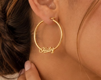 Delicate Personalized Name Hoop Earrings, Custom Name Earrings, Gold Hoop Earrings, Script Name Earrings,  Custom Jewelry, Christmas Gift