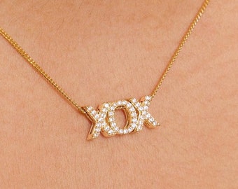 Diamond XOX Necklace, XOX Necklace with Diamond,Layering Letter Necklace, Hug & Kisses Necklace, XO Necklace for Women