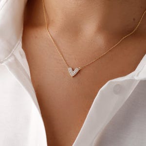 Precious Metal-Plated Sterling Silver Double Heart and Pavé Bar Necklace in ROSE GOLD - Sale