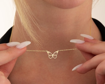 18K Gold Schmetterling Halskette, kleine Schmetterling Halskette, Minimalist Schmetterling Halskette, Geschenk für sie, Muttertagsgeschenk, Weihnachtsgeschenk