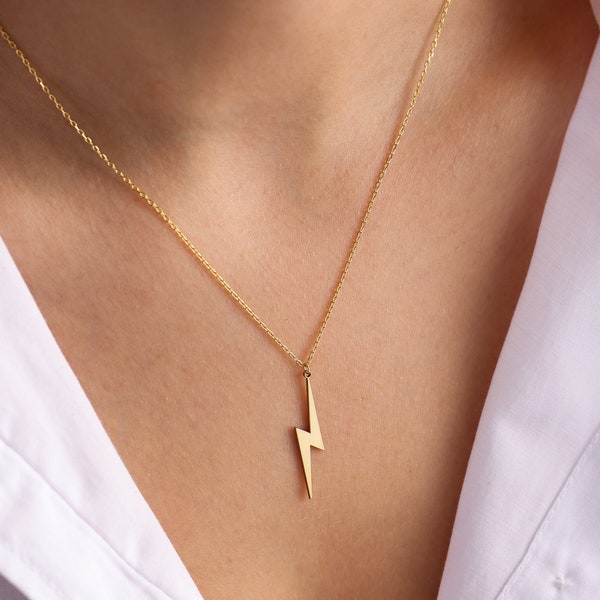 Gold Lightning Bolt Necklace Etsy