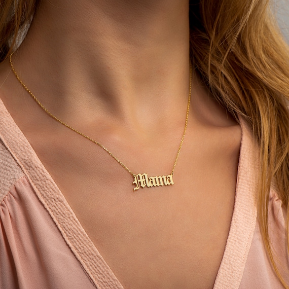 Gothic Necklace Old English Mama Necklace Dainty Mama Necklace Gift for Mom Christmas Gift Birthday Gift Mother s Day Gift Etsy