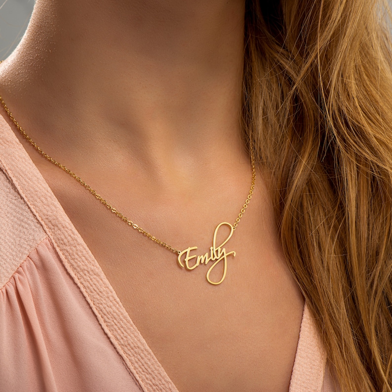 Script Name Necklace Custom Gold Signature Name Necklace Etsy